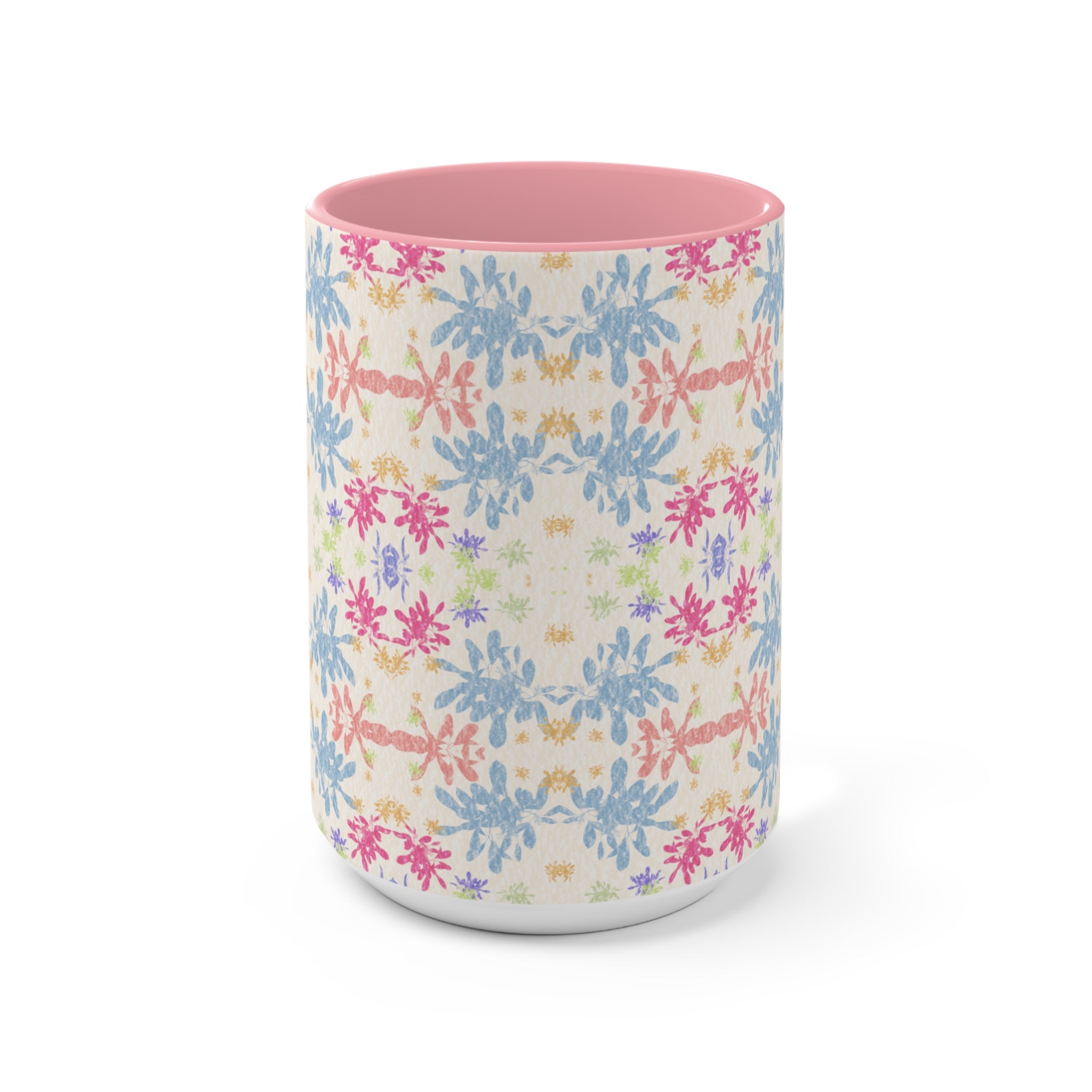 Blue Pastel Floral Accent Mug — Pink Interior Coffee Cup