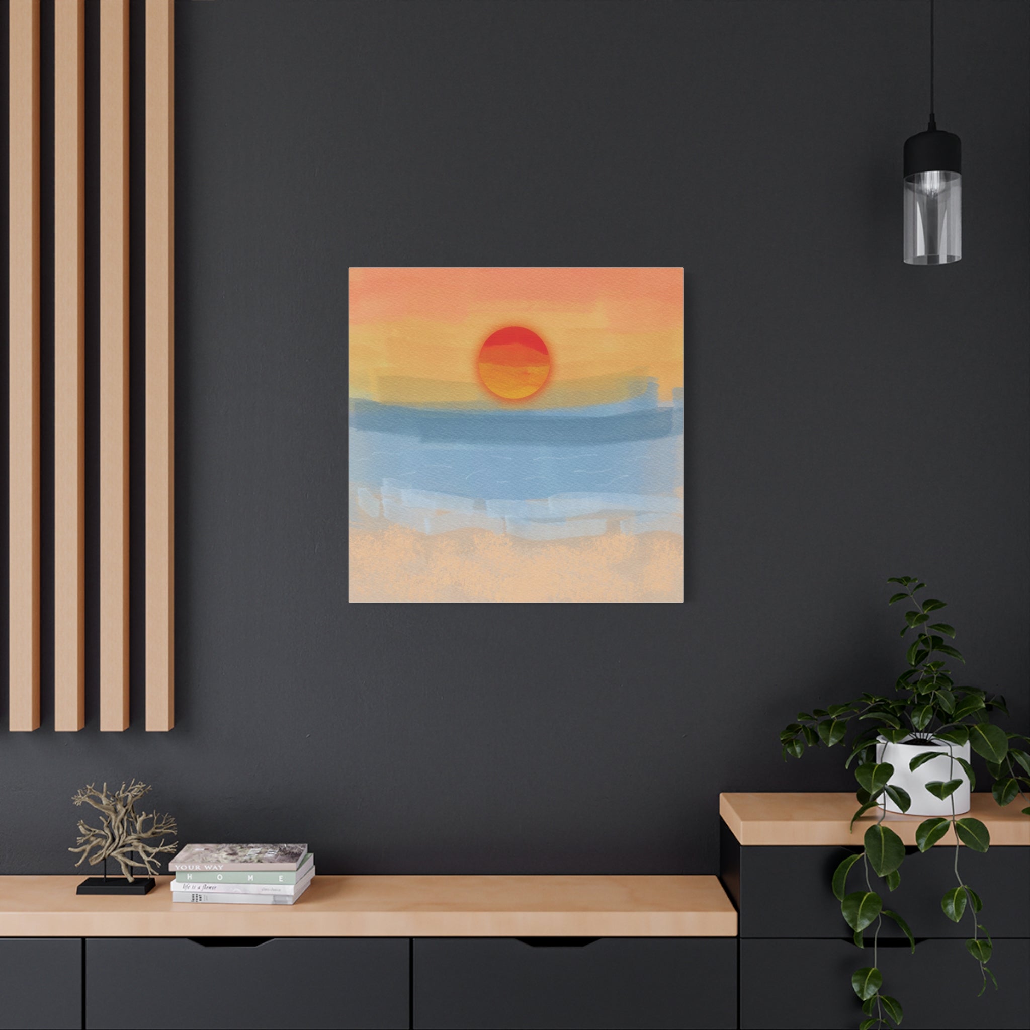 Sunset Beach Matte Canvas Wall Art — Abstract Coastal Sunset Print