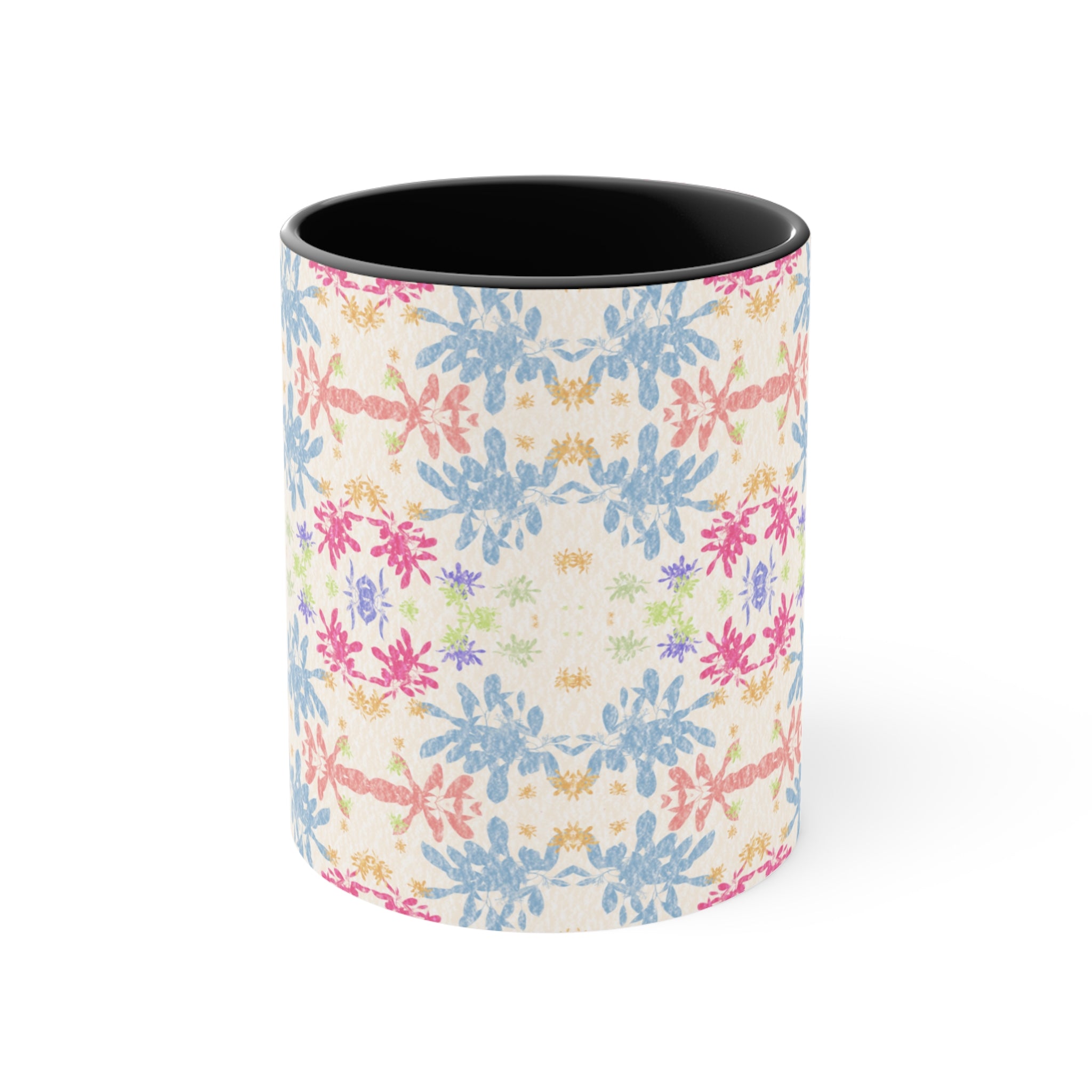 Blue Pastel Floral Accent Mug — Pink Interior Coffee Cup