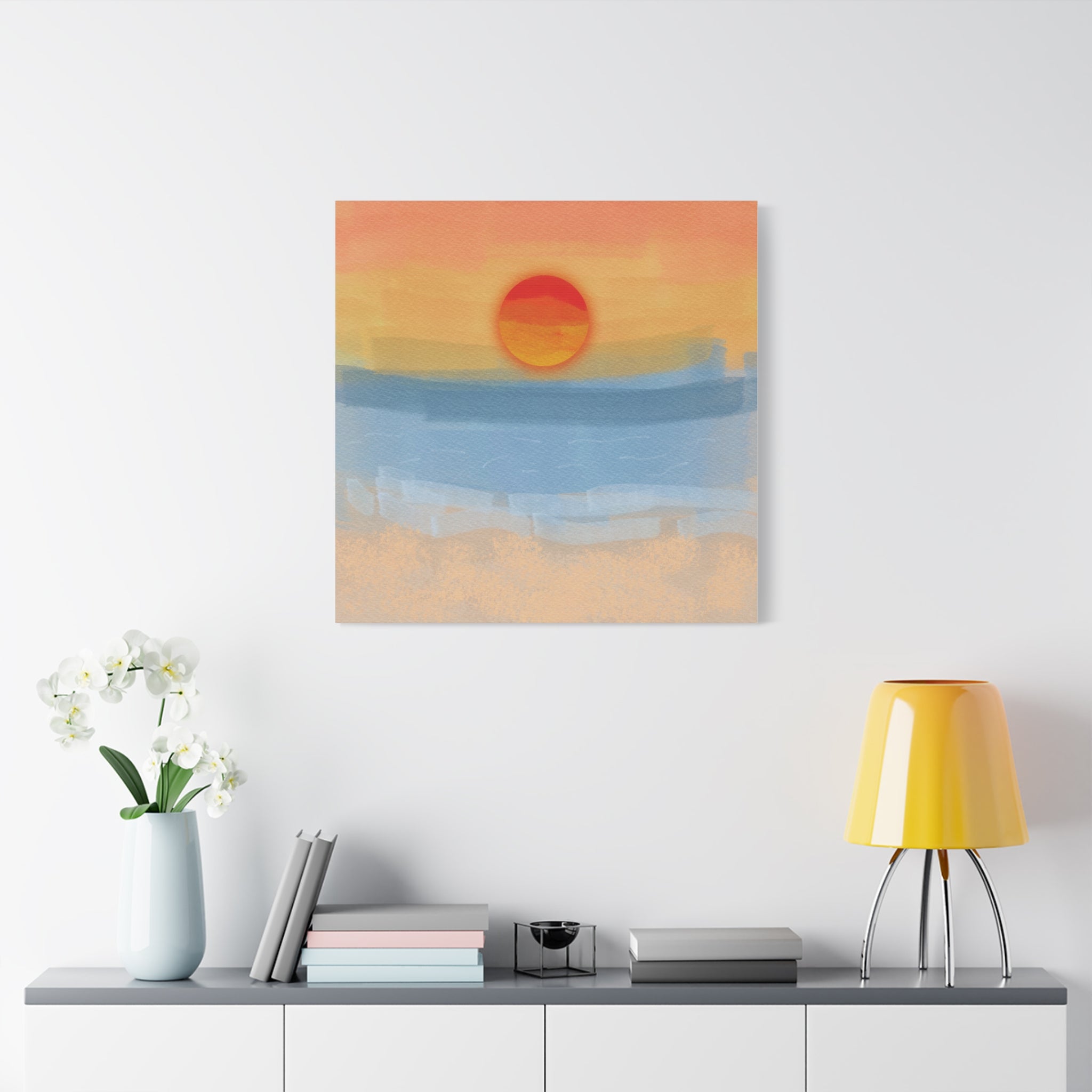 Sunset Beach Matte Canvas Wall Art — Abstract Coastal Sunset Print