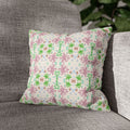 Green and Pink Floral Mosaic Square Pillowcase — Pastel Garden Decorative Throw Pillow Cover